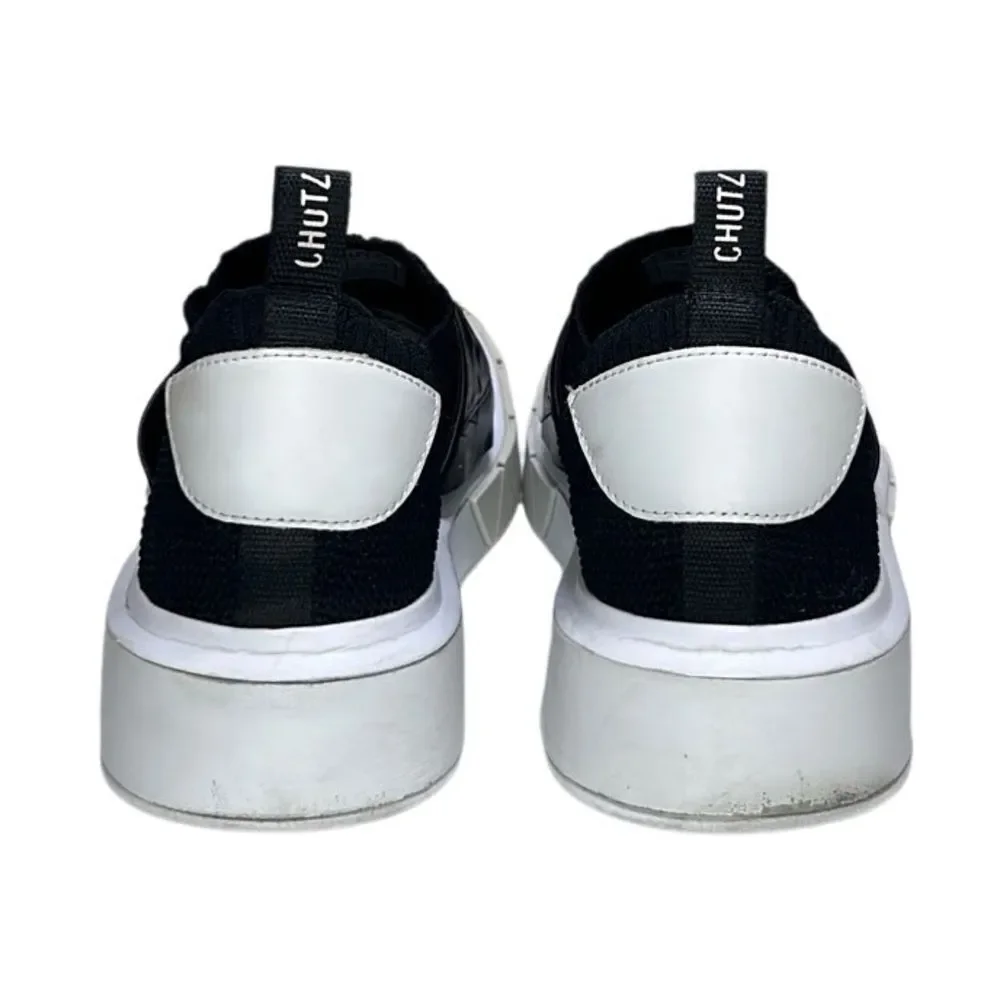 Schutz - Tennis Platform Shoes w/ Logo Strap, Knit, Slip On - Size 7.5, Black - Picture 9 of 16